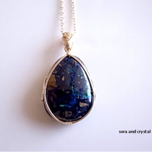 瑠璃色の刻　アズロマラカイト　ザンビア産　ペンダントトップ　ワイヤーペンダント　