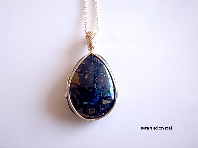 瑠璃色の刻 アズロマラカイト ザンビア産 ペンダントトップ ワイヤーペンダント