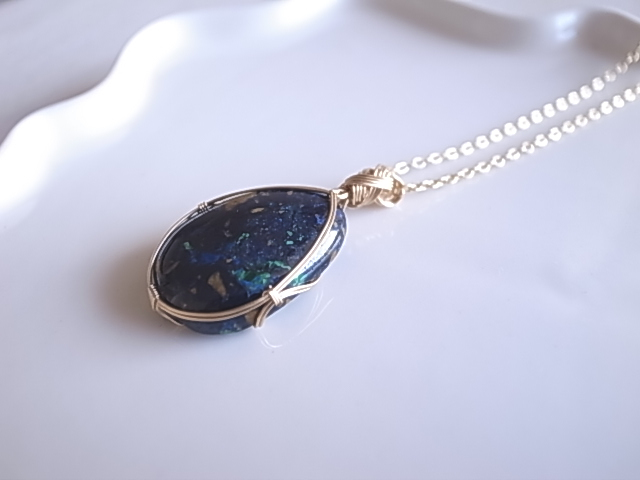 瑠璃色の刻 アズロマラカイト ザンビア産 ペンダントトップ ワイヤーペンダント - 画像 (5)