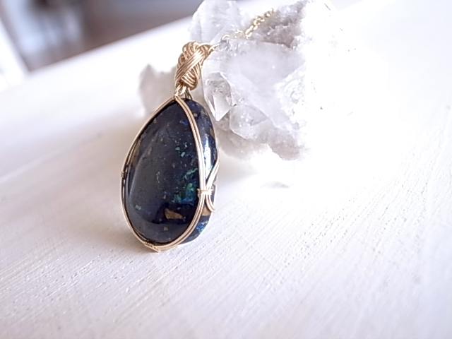 瑠璃色の刻 アズロマラカイト ザンビア産 ペンダントトップ ワイヤーペンダント - 画像 (4)