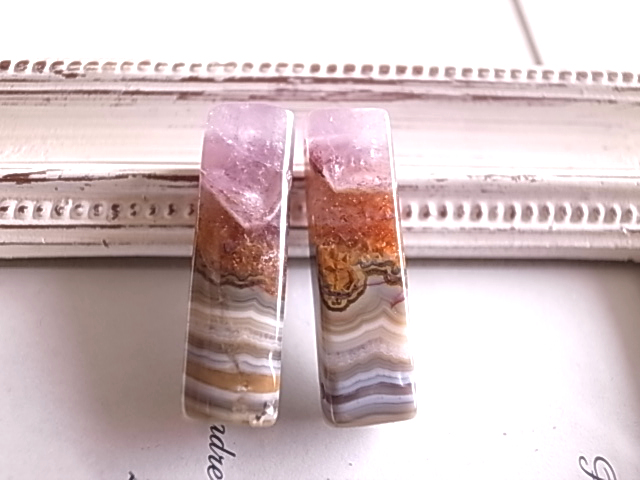 アメジストwithレースアゲート1 2個セット 穴開き メキシコ産