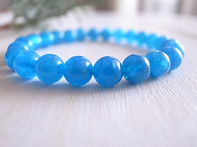 ブルーアパタイト 7.8mm玉ブレスレット マダガスカル産 - 画像 (3)